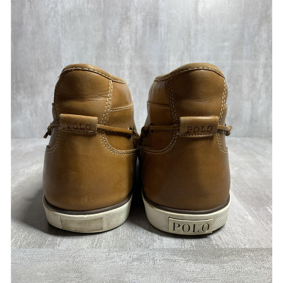 Polo Ralph Lauren Shoes Mens Size 14D Brown Tan Leather Canvas Boat Sneakers main image 9